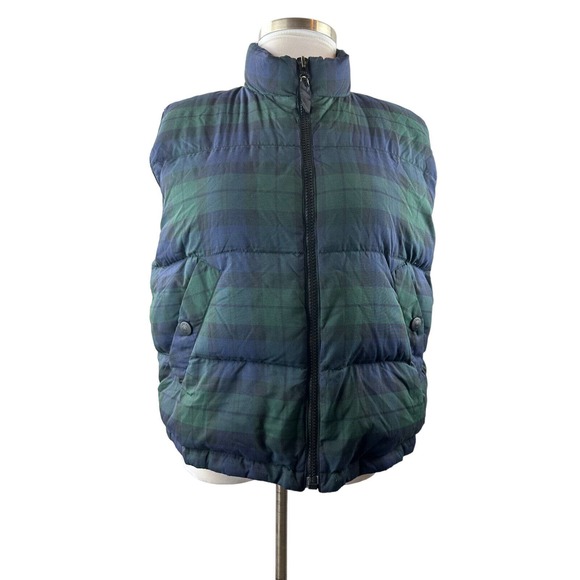 Eddie Bauer Full Zip Goose Down Puffer Vest Blue Green Plaid Women's Size XL - Picture 6 of 12